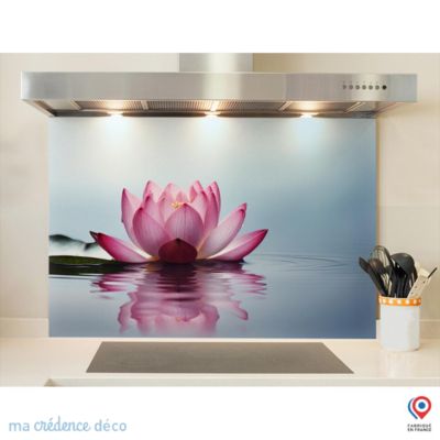 Crédence cuisine fond de hotte Lotus zen 1 - Verre trempé - L 70 cm x H 60 cm - MaCrédenceDéco