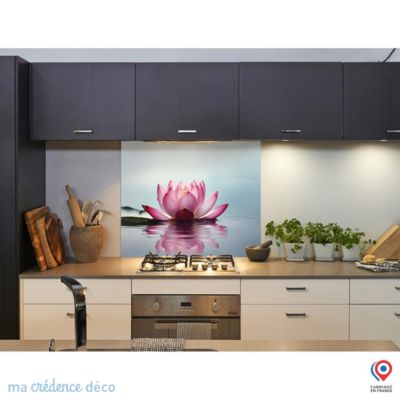 Crédence cuisine fond de hotte Lotus zen 1 - Verre trempé - L 70 cm x H 60 cm - MaCrédenceDéco