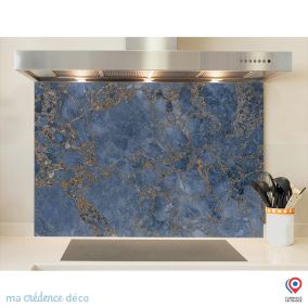 Crédence cuisine fond de hotte Mabre azurra di Carrare - Verre trempé - L 90 cm x H 50 cm - MaCrédenceDéco