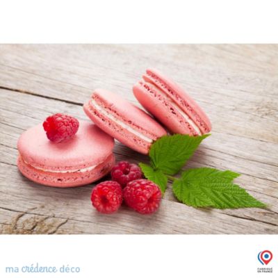 Crédence cuisine fond de hotte Macarons et framboises - Verre trempé - L 90 cm x H 70 cm - MaCrédenceDéco