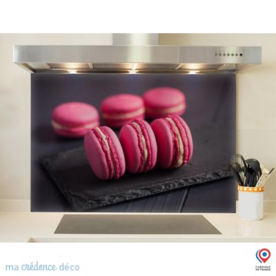 Crédence cuisine fond de hotte Macarons roses - Verre trempé - L 90 cm x H 60 cm - MaCrédenceDéco