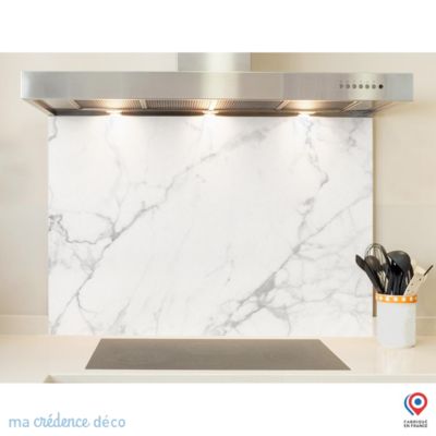 Crédence cuisine fond de hotte Marbre blanc 2 - Alu composite - L 60 cm x H 45 cm - MaCrédenceDéco