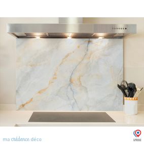 Crédence cuisine fond de hotte Marbre coloré - Verre trempé - L 90 cm x H 70 cm - MaCrédenceDéco