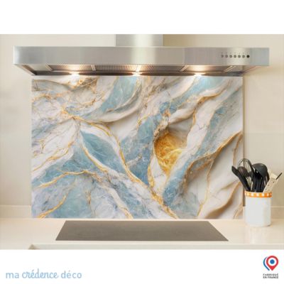 Crédence cuisine fond de hotte Marbre doré 4 - Verre trempé - L 70 cm x H 60 cm - MaCrédenceDéco