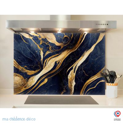 Crédence cuisine fond de hotte Marbre doré 5 - Verre trempé - L 90 cm x H 60 cm - MaCrédenceDéco