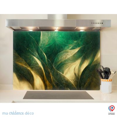Crédence cuisine fond de hotte Marbre doré 7 - Verre trempé - L 90 cm x H 70 cm - MaCrédenceDéco
