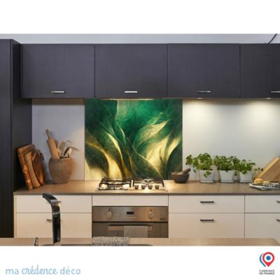 Crédence cuisine fond de hotte Marbre doré 7 - Verre trempé - L 90 cm x H 70 cm - MaCrédenceDéco