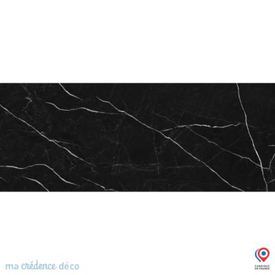 Crédence cuisine fond de hotte Marbre noir 3 - Verre trempé - L 90 cm x H 50 cm - MaCrédenceDéco