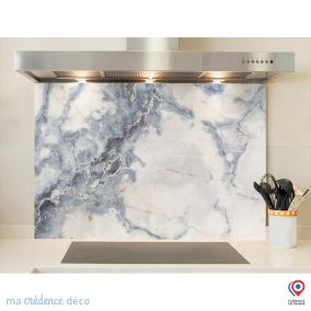 Crédence cuisine fond de hotte Marbre texturé bleu - Alu composite - L 60 cm x H 45 cm