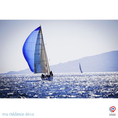 Crédence cuisine fond de hotte Mer et bateau 2 - Verre trempé - L 90 cm x H 50 cm - MaCrédenceDéco
