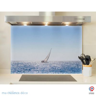 Crédence cuisine fond de hotte Mer et bateau - Verre trempé - L 70 cm x H 60 cm - MaCrédenceDéco