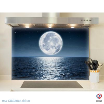 Crédence cuisine fond de hotte Mer et lune - Verre trempé - L 90 cm x H 50 cm - MaCrédenceDéco