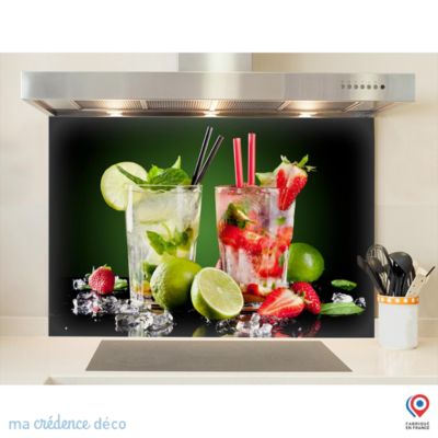 Crédence cuisine fond de hotte Mojito et Cocktails - Verre trempé - L 90 cm x H 60 cm - MaCrédenceDéco