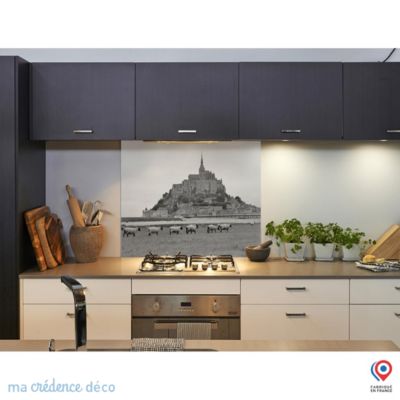 Crédence cuisine fond de hotte Mont Saint Michel - Verre trempé - L 90 cm x H 70 cm - MaCrédenceDéco
