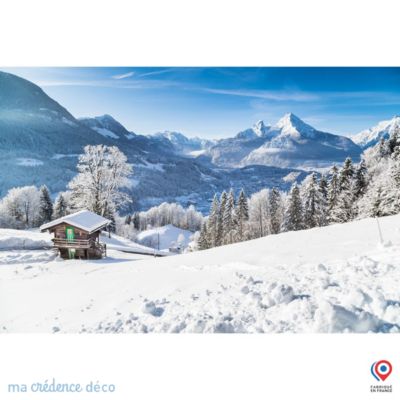 Crédence cuisine fond de hotte Montagnes enneigées - Verre trempé - L 70 cm x H 60 cm - MaCrédenceDéco