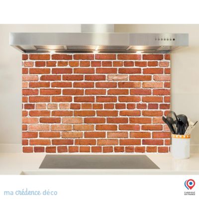 Crédence cuisine fond de hotte Mur briques rouges - Verre trempé - L 90 cm x H 60 cm - MaCrédenceDéco