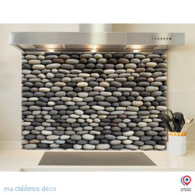 Crédence cuisine fond de hotte Mur de galets - Verre trempé - L 90 cm x H 60 cm - MaCrédenceDéco