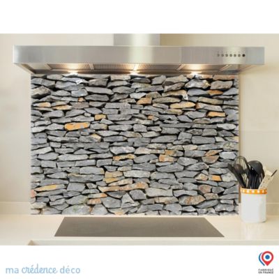 Crédence cuisine fond de hotte Mur de pierres - Verre trempé - L 90 cm x H 60 cm - MaCrédenceDéco