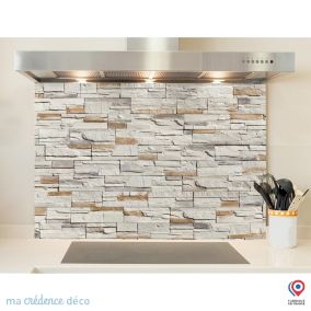 Crédence cuisine fond de hotte Mur pierre douce - Verre trempé - L 60 cm x H 45 cm - MaCrédenceDéco
