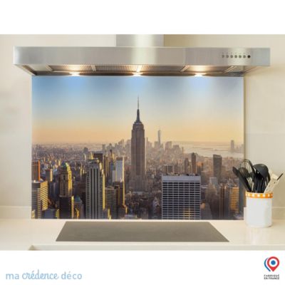 Crédence cuisine fond de hotte New York 2 - Verre trempé - L 90 cm x H 70 cm - MaCrédenceDéco