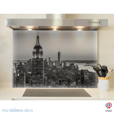 Crédence cuisine fond de hotte New York - Verre trempé - L 90 cm x H 60 cm - MaCrédenceDéco
