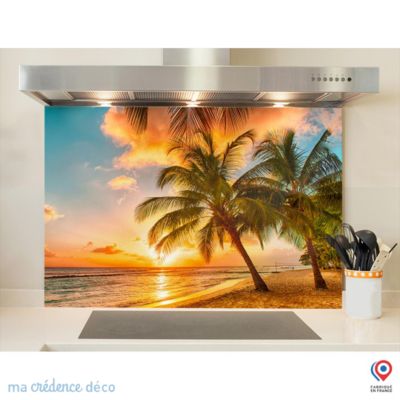 Crédence cuisine fond de hotte Palmiers et lumière - Verre trempé - L 90 cm x H 60 cm