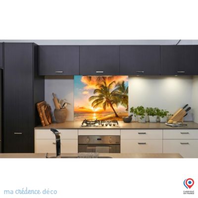 Crédence cuisine fond de hotte Palmiers et lumière - Verre trempé - L 90 cm x H 60 cm