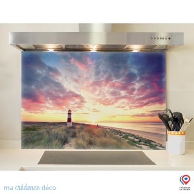 Crédence cuisine fond de hotte Phare et ciel coloré - Verre trempé - L 90 cm x H 60 cm - MaCrédenceDéco