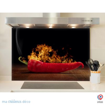 Crédence cuisine fond de hotte Piment rouge 2 - Verre trempé - L 90 cm x H 70 cm - MaCrédenceDéco