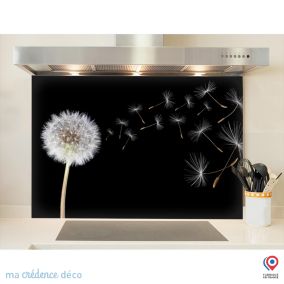 Crédence cuisine fond de hotte Pissenlits sur fond noir - Verre trempé - L 70 cm x H 60 cm - MaCrédenceDéco