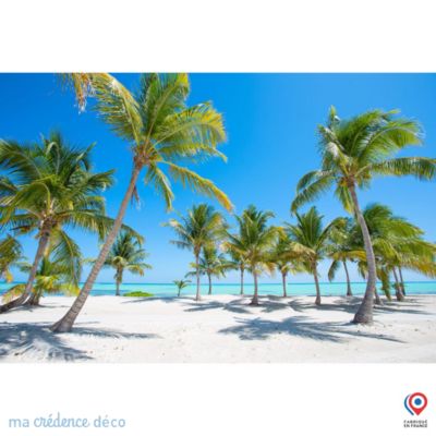 Crédence cuisine fond de hotte Plage et palmiers - Verre trempé - L 90 cm x H 60 cm - MaCrédenceDéco