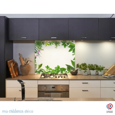 Crédence cuisine fond de hotte Plantes avec encadrement - Verre trempé - L 70 cm x H 60 cm - MaCrédenceDéco
