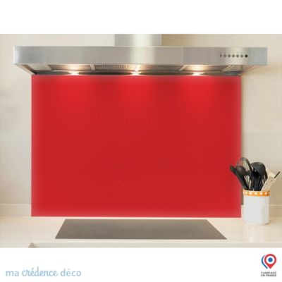 Crédence cuisine fond de hotte Rouge fraise RAL 3018 - Verre trempé - L 90 cm x H 50 cm - MaCrédenceDéco