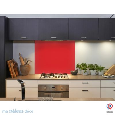 Crédence cuisine fond de hotte Rouge fraise RAL 3018 - Verre trempé - L 90 cm x H 50 cm - MaCrédenceDéco