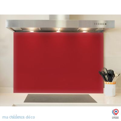 Crédence cuisine fond de hotte rouge rubis RAL 3003 - Verre trempé - L 90 cm x H 50 cm - MaCrédenceDéco
