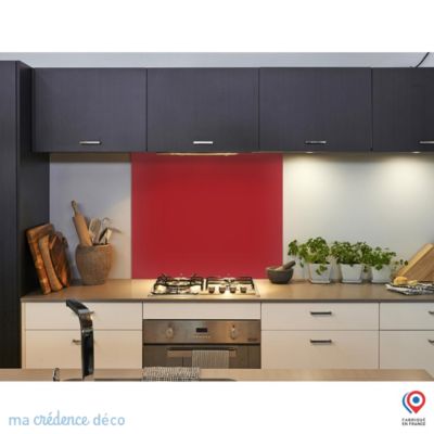 Crédence cuisine fond de hotte rouge rubis RAL 3003 - Verre trempé - L 90 cm x H 50 cm - MaCrédenceDéco