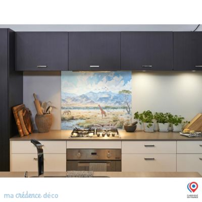 Crédence cuisine fond de hotte Savane Aquarelle - Verre trempé - L 90 cm x H 50 cm - MaCrédenceDéco
