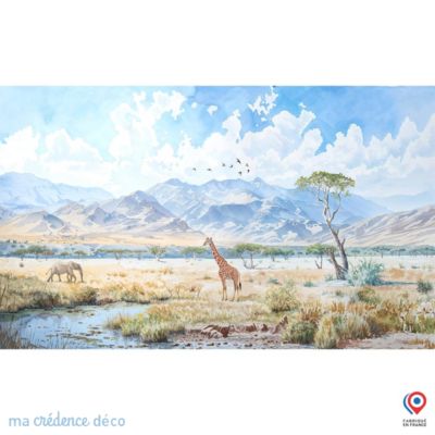 Crédence cuisine fond de hotte Savane Aquarelle - Verre trempé - L 90 cm x H 50 cm - MaCrédenceDéco