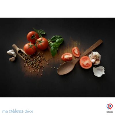 Crédence cuisine fond de hotte Tomates sur bois - Verre trempé - L 70 cm x H 60 cm - MaCrédenceDéco