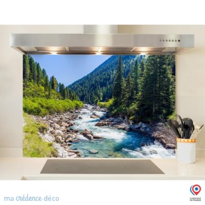 Crédence cuisine fond de hotte Torrent de montagne - Verre trempé - L 90 cm x H 70 cm - MaCrédenceDéco