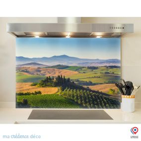 Crédence cuisine fond de hotte Toscane et paysage - Verre trempé - L 70 cm x H 60 cm - MaCrédenceDéco