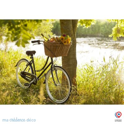 Crédence cuisine fond de hotte Vélo et panier - Verre trempé - L 70 cm x H 60 cm - MaCrédenceDéco