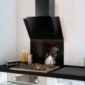 Crédence cuisine fond de hotte verre brillant - Noir l 90 x H 50 cm