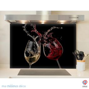 Crédence cuisine fond de hotte Verres à vin rouge et blanc - Verre trempé - L 90 cm x H 60 cm - MaCrédenceDéco