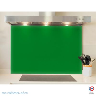 Crédence cuisine fond de hotte Vert pur RAL 6037 - Verre trempé - L 90 cm x H 50 cm - MaCrédenceDéco
