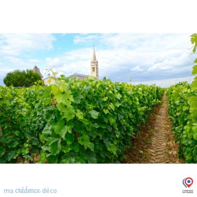 Crédence cuisine fond de hotte Vignoble et église - Verre trempé - L 90 cm x H 70 cm - MaCrédenceDéco