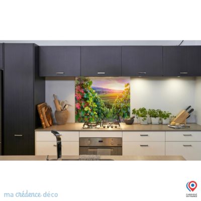 Crédence cuisine fond de hotte Vignobles - Verre trempé - L 90 cm x H 70 cm - MaCrédenceDéco