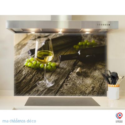 Crédence cuisine fond de hotte Vin blanc et grappe - Verre trempé - L 60 cm x H 45 cm - MaCrédenceDéco