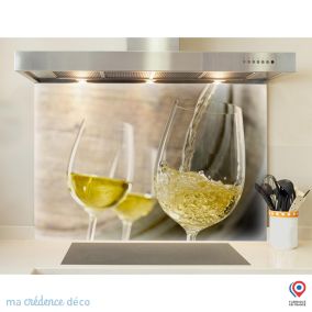 Crédence cuisine fond de hotte Vin blanc et tonneau - Verre trempé - L 90 cm x H 60 cm - MaCrédenceDéco