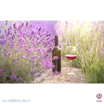 Crédence cuisine fond de hotte Vin et lavandes, Provence cat - Verre trempé - L 90 cm x H 50 cm - MaCrédenceDéco